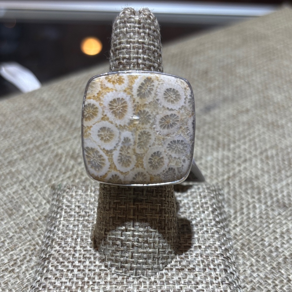Charles Albert Fossil Coral Ring in Silver